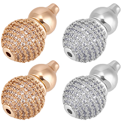 Real Gold Plated & Real Platinum Plated 4 шт. 2 цвета латунь микропаве прозрачный кубический цирконий винтовые застежки, Горлянка, настоящее золото и платина, 16x9.5 мм, отверстие: 0.8 и 1.2 мм, 2 шт / цвет