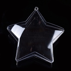 Clear Openable Transparent Plastic Pendants, Fillable Plastic Bauble Christmas Ornament, Star, Clear, 107x103x42mm, Hole: 3mm
