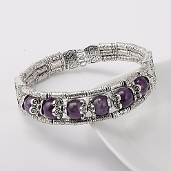 Amethyst Tibetischen Stil antiker Silberlegierung natürlichen Amethyst Edelsteinarmbänder, 51 mm