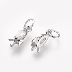 Платинированный Латунные микро проложить кубического циркония прелести, долговечный, ракета, прозрачные, Реальная платина, 12x5.5x3.7 мм, отверстие : 3.5 мм