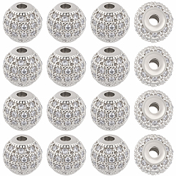 Черный Цвет Металла 20 шт. круглых латунных бусин с микропаве из кубического циркония, прозрачные, металлический черный , 8 мм, отверстие : 2 мм