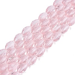 Misty Rose Transparent Glass Beads Strands, Rice, Faceted, Misty Rose, 8~9x5~6mm, Hole: 0.9~1mm, about 67~68pcs/strand, 22.83~23.62 inch(58~60cm)