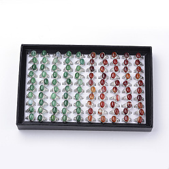 Натуральный Агат Естественный агат кольца, со сплавочной фурнитурой, cmешанный размер, овальные, платина, 16~18 мм, 100 шт / коробка