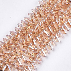 Темный Лосось Стеклянные бусины с гальваническим покрытием , граненые, вентилятор, темный лосось, 10x12.5x4 мм, отверстие : 1 мм, около 90 шт / нитка, 19.2 дюйм