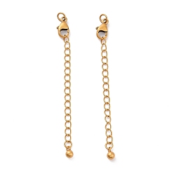 Античное Золото 925 удлинители цепи из стерлингового серебра, с застежками в виде когтей лобстера и подвесками, круглые, античное золото , 62x2.5 мм, отверстие : 2.4 мм