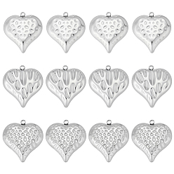 Нержавеющая Сталь Цвет 12 шт 3 стили 304 подвески из нержавеющей стали, шарма сердца, анти-тускнение, цвет нержавеющей стали, 25x23x9 мм, отверстие : 1.8 мм, 4 шт / стиль