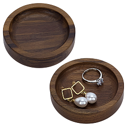Кокосово-Коричневый Плоская круглая деревянная тарелка для украшений, лоток для хранения колец, , серьга, кокосового коричневый, 70x19~19.5 мм