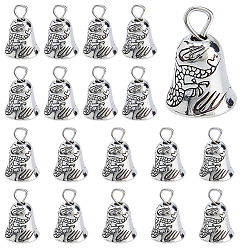 Antik Silber Farbe Legierung Glocke Reize, mit Drachentotem, Antik Silber Farbe, 14x9.5 mm, Bohrung: 2.5 mm
