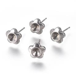Stainless Steel Color Non-Tarnish 304 Stainless Steel Ear Stud Components, For Pointed Back Rivoli Rhinestone, Flower, Stainless Steel Color, Fit For 4mm Rhinestone, 7.5x7mm, Pin: 0.9mm