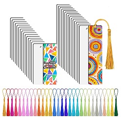 Mixed Color DIY Sublimation Blank MDF Wood Bookmarks, Rectangle Heat Transfer Bookmark, with Tassel Pendant, for Party Favor, Gift, Mixed Color, Bookmark: 94~144x28~29mm, 30pcs