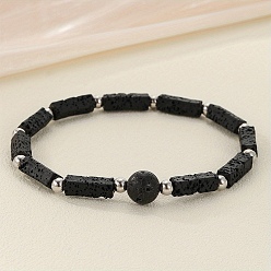 Лавовый камень Браслеты из натурального лавового камня с бусинами для мужчин и женщин, кубоид, 7-1/2 дюйм (19 см)