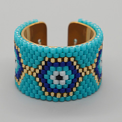 Темно-бирюзовый Регулируемые манжеты в стиле бохо 304 из нержавеющей стали и стеклянных бусин, шестиугольник, темные бирюзовый, внутренний диаметр: 20 мм