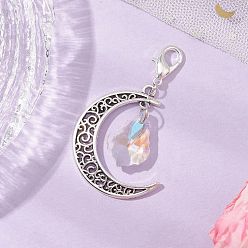 Лист Подвесные украшения из сплава луны и стекла, Подвески с застежками-когтями омара для украшения сумок, лист, 58x36 мм, лист: 25x15x7.5 мм