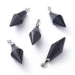 Смешанный Голдстоун Природные и синтетические смешанные каменные подвески, с платиновыми тонами из латуни, граненые, двухконусные, 45~46x16~17 мм, отверстие : 4.5x4 мм