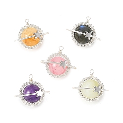 Platinum & Silver 5Pcs 5 Colors Natural Labradorite & Yellow Hematoid Quartz & Amethyst & Xiuyan Jade & Green Jade Copper Wire Glass Wrapped Pendants, Planet Charms, Platinum & Silver, 21x24x15mm, Hole: 2mm, about 1pc/color