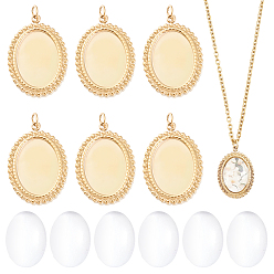 Real 14K Gold Plated DIY Oval Pendant Making Kit, Inclduing 304 Stainless Steel Pendant Cabochon Settings, Oval Glass Cabochons, Real 14K Gold Plated, 21.5x15x2.5mm, Hole: 2.8mm