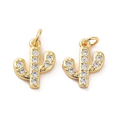 Настоящее золото 18K Покрытие стойки латунь микропаве прозрачные подвески из кубического циркония, с целью перехода в кольце, долговечный, без кадмия и без свинца, кактус, реальный 18 k позолоченный, 12x10x2 мм, отверстие : 2 мм