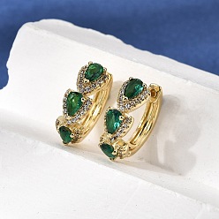 Настоящее золото 18K Серьги-кольца из кубического циркония с гальваническим покрытием из латуни, слеза, без кадмия и без свинца, реальный 18 k позолоченный, 17x6 мм