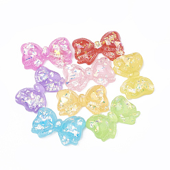Mixed Color Resin Cabochons, with Shell Chip, Bowknot, Mixed Color, 24.5x37x7mm