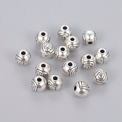 Argent Antique Perles en alliage de style tibétain pour la Saint-Valentin, sans cadmium et sans nickel et sans plomb, rose, argent antique, 7x6mm, Trou: 1mm