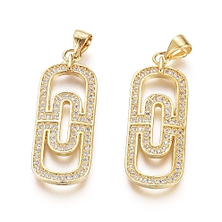 Golden Brass Micro Pave Clear Cubic Zirconia Pendants, Oval, Golden, 30x12x2.5mm, Hole: 5x4mm
