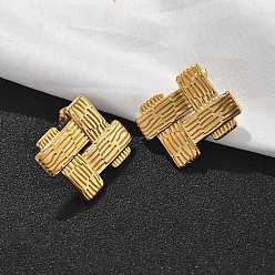 Золотой 304 серьги-гвоздики из нержавеющей стали для женщин, тканый, золотые, 26.5x28 мм