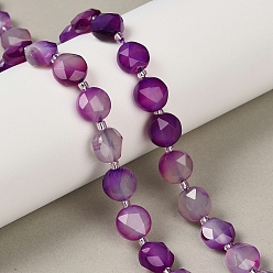 Темно-Фиолетовый Натуральные полосатые агатовые бусы, граненый пятиугольный разрез, окрашенная и подогревом, плоско-круглые, с бисером, темно-фиолетовый, 10x10x6 мм, отверстие : 1 мм, около 33 шт / нитка, 15.75'' (40 см)