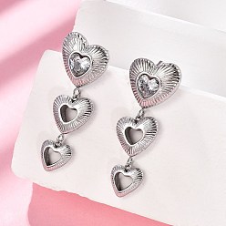 Нержавеющая Сталь Цвет Висячие серьги-гвоздики из нержавеющей стали с прозрачным кубическим цирконием в форме сердца, цвет нержавеющей стали, 304 мм