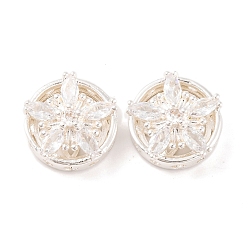 Серебро Латунные микропаве из прозрачного кубического циркония, без кадмия, без никеля и без свинца, плоские круглые с цветком, серебряные, 13x6 мм, отверстие : 1.6 мм