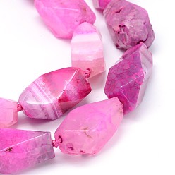 Orchid Dyed Natural Agate Polyhedron Bead Strands, Orchid, 28~43x16~25x13~17mm, Hole: 1mm, about 11pcs/strand, 16.5 inch