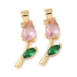 Бледно-Розовый Латунные микро проложить кубического циркония подвески, со стеклом, , без никеля , реальный 18 k позолоченный, розовый жемчуг, 22.5x19x4.5 мм, отверстие : 4.5x3.5 мм