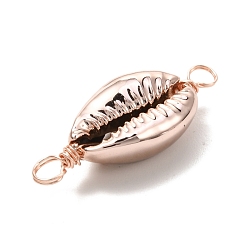 Rose Gold Electroplated Shell Beads Links Connectors, with Eco-Friendly Copper Wire, Rose Gold, 29~31.5x11~12x6~7mm, Hole: 3.5mm