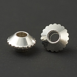 Посеребрённый Латунные бусины, долговечный, двухконусные, 925 серебро покрытием, 4x2 мм, отверстие : 1.5 мм