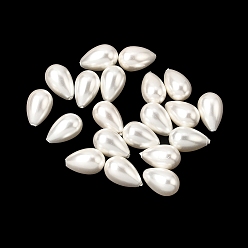 Морская Ракушка Жемчужные бусины с гальваническим покрытием, слеза, половине просверлил, цвет морской раковины, 12~13x8~9 мм, отверстие : 1 мм