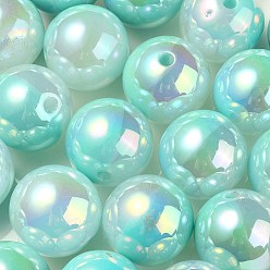 Средний Аквамарин УФ-покрытие радужные переливающиеся непрозрачные акриловые бусины, два тона, круглые, средний аквамарин, 17.5 мм, отверстие : 2.7 мм
