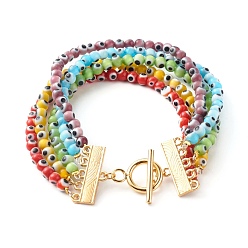 Colorful Handmade Lampwork Evil Eye Multi-stand Bangles, with 304 Stainless Steel Clasps and Alloy Findings, Colorful, 7-5/8 inch(19.5cm)