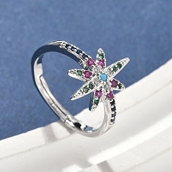 Платинированный Кольца для женщин с микропаве из латуни и кубическими цирконами, без кадмия, без никеля и без свинца, гексаграмма, Реальная платина, 15 мм, размер США 7 1/4 (17.5 мм)