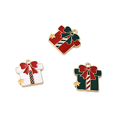 Box Рождественские эмали сплава подвески, золотые, коробка, 19x18x2 мм, отверстие : 1.8 мм