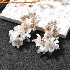 Золотой Серьги-гвоздики из сплава и 925 стерлингового серебра и акрила, цветок, со стразами, золотые, 58x30 мм