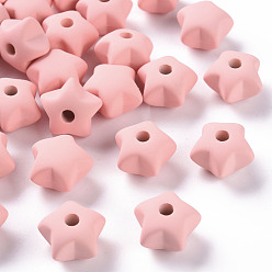 Light Coral Acrylic Beads, Rubberized Style, Half Drilled, Star, Light Coral, 16x17x11mm, Hole: 3.5mm