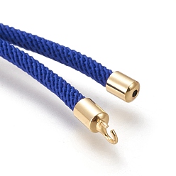 Medium Blue Nylon Twisted Cord Bracelet Making, Slider Bracelet Making, with Eco-Friendly Brass Findings, Round, Golden, Medium Blue, 8.66~9.06 inch(22~23cm), Hole: 2.8mm, Single Chain Length: about 4.33~4.53 inch(11~11.5cm)