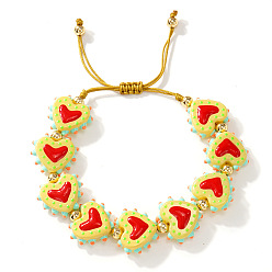 Желтый Браслеты ручной работы в форме сердца, сплетенные из смолы и латунных бусин., Регулируемые браслеты дружбы, желтые, внутренний диаметр: 11.02 дюйм (28 см)