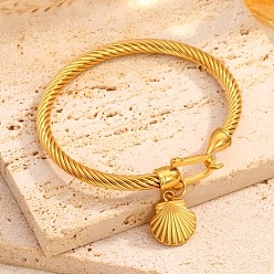 Shell Shape 304 Браслеты из нержавеющей стали с витым кабелем, шарм браслеты, для женщин, с крюком застежка, реальный 18 k позолоченный, формы раковины, внутренний диаметр: 2.32 дюйм (5.9 см)