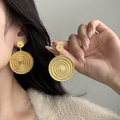 Золотой Текстурированные плоские круглые серьги-гвоздики из латуни, золотые, 53x38 мм