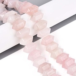 Розовый Кварц Природного розового кварца нитей бисера, пуля, граненые, 10x19~19.5x11~11.5 мм, отверстие : 1.2~1.4 мм, около 20 шт / нитка, 8.07~8.27'' (20.5~21 см)