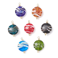 Золотой Ручной работы подвески золотые бусины песка, латуни и 304 результатов из нержавеющей стали, плоско-круглые, золотые, 29~31x19~20x9 мм, отверстие : 1.8~2 мм