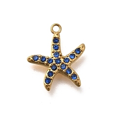 Синий 304 микро нержавеющей стали прокладывать Цирконом подвески, прелести морская звезда, ионное покрытие (ip), золотые, синие, 13.5x12x2 мм, отверстие : 1 мм