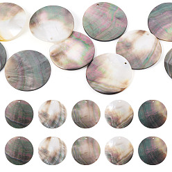 черная губная раковина 10 шт. плоские круглые подвески-ракушки из натурального черного цвета, 35~36x1~2 мм, отверстие : 1 мм