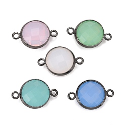 (52) Непрозрачная лаванда Соединители звеньев латуни стеклянные, долговечный, без свинца, без никеля и без кадмия, граненые, плоско-круглые, металлический черный , разноцветные, 16.5x11x5 мм, отверстие : 1.4 мм