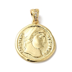 Золотой Латунные подвески, долговечный, без кадмия и без свинца, плоский круглый с человеческим обаянием, золотые, 20x18x2 мм, отверстие : 4.3 мм